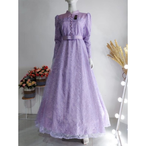 HAURA GAUN pesta pengantin mewah full tulle bordir / baju kondangan / prewedding / couple / lamaran / wisuda / bridesmaids