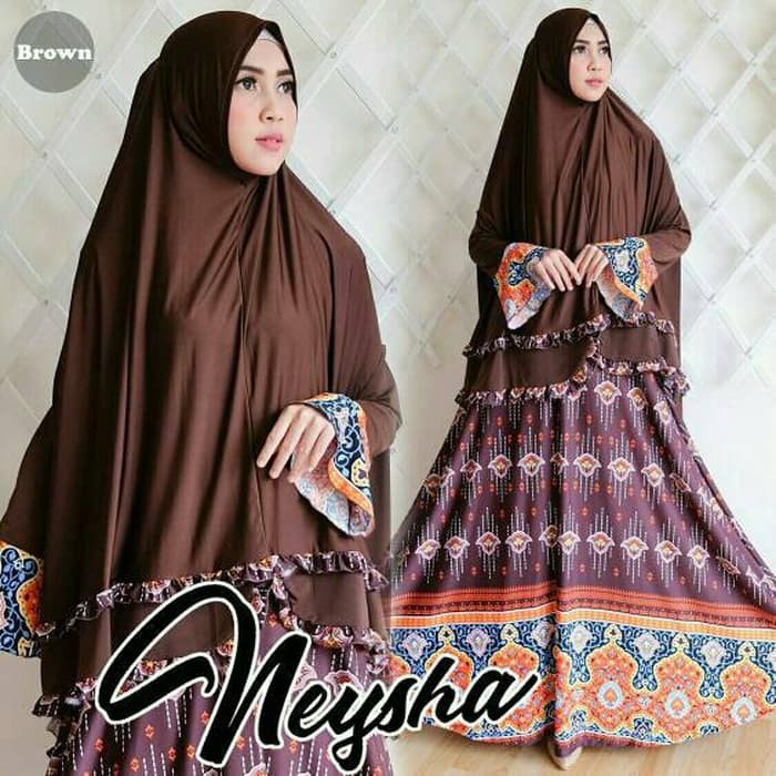 pakaian Gaun muslim ibu islami hjm setelan st hijab muslim syari NEYSHA BROWN / baju wanita maxi unt