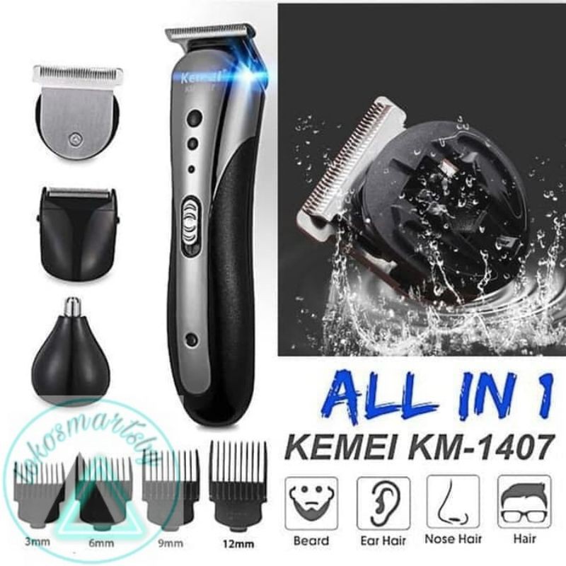 Alat Cukur Rambut Elektrik - Professional Hair Clipper 3in1 Kemei KM 1407 untuk potong rambut, kumis