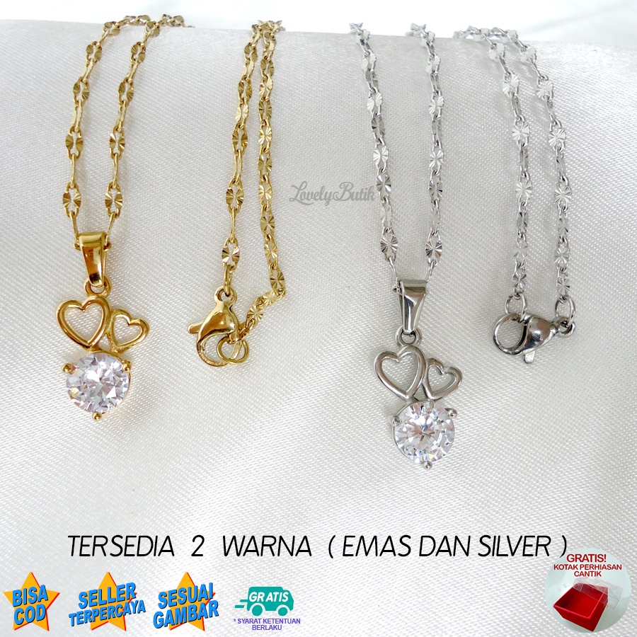 Lovelybutik Kalung Titanium Anti Karat Tender Love Kalung Wanita Titanium ukuran 45 cm