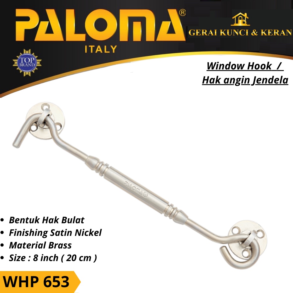 HAK ANGIN PENAHAN JENDELA WHP 653 BRASS 8&quot; INCH 20CM SN WINDOW HOOK CANTOLAN