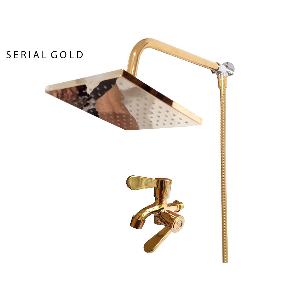 Set Wall Shower 8 inc Tanpa Bobok Include Selang 150cm plus kran lengkap warna Black Gold Dan Gold