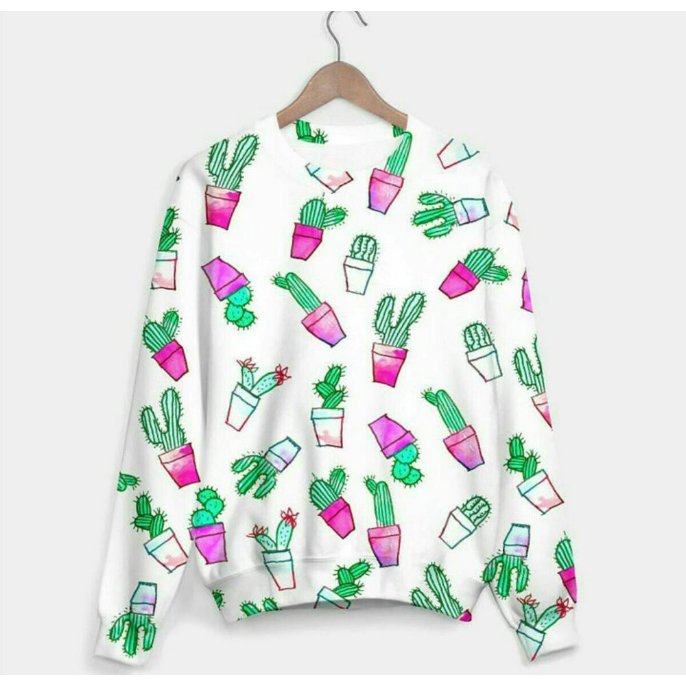 Jual sweater kaktus sablon full depan belakang Diskon