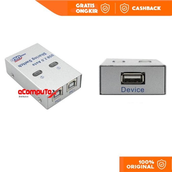 USB DATA SWITCH AUTO 1 TO 2 USB PRINTER SHARING 2 PORT - RESMI