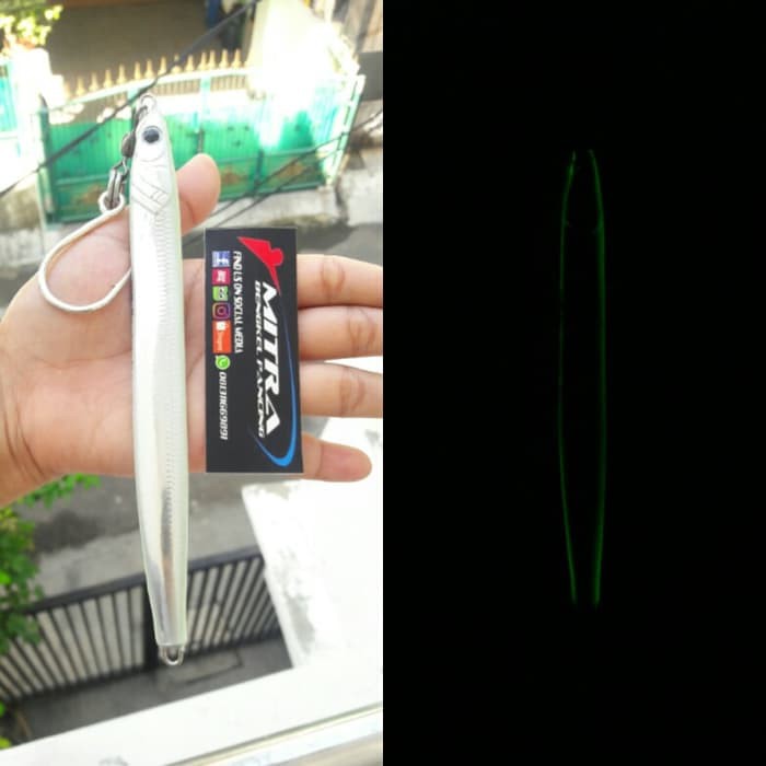 Ori Jig Sebile Long Slide 180 grm Silver GID Samping Kanan Kiri Hijau