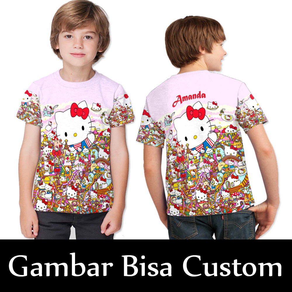 Kaos Hello Kitty | Kaos Anak Hello Kitty Fullprint | Kaos Hello Kitty Bisa Pake Nama | Kaos Nama