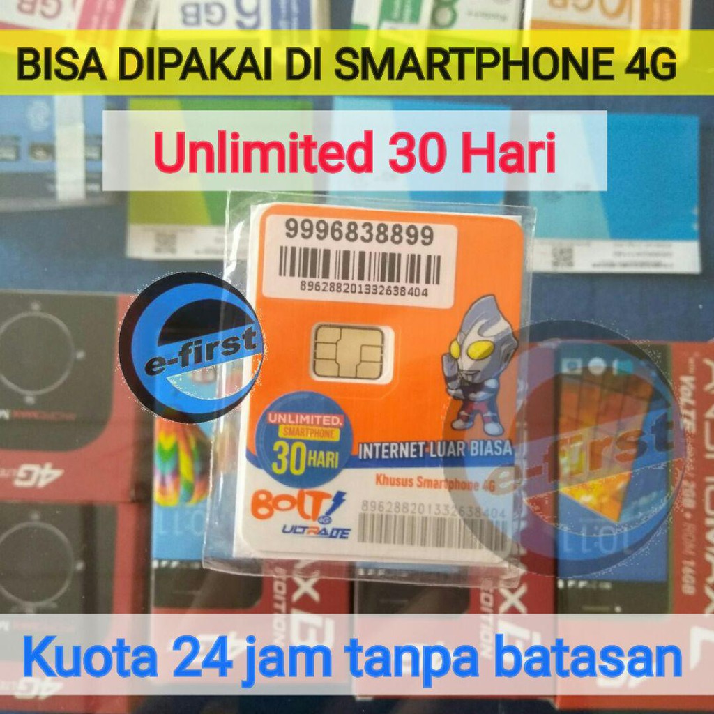 kartu perdana internet bolt kuota data unlimited 30 hari 24jam /alternatif tri cinta 70gb im 3 52 gb