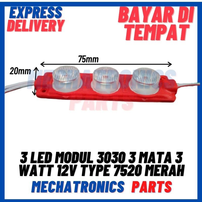 [DSP-9109] 3 LED MODUL 3030 3 MATA 3 WATT 12V TYPE 7520 MERAH