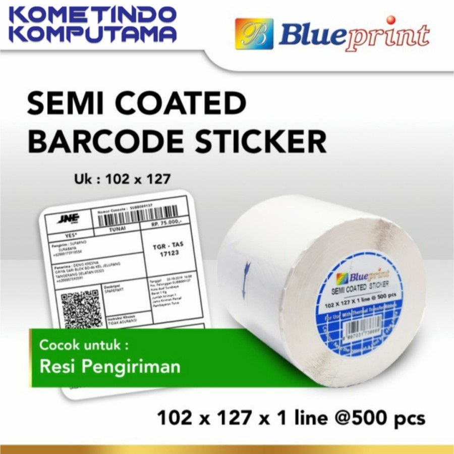 Sticker label Barcode 102x127mm 1 Line Semi Coated BLUEPRINT Isi 500Pcs