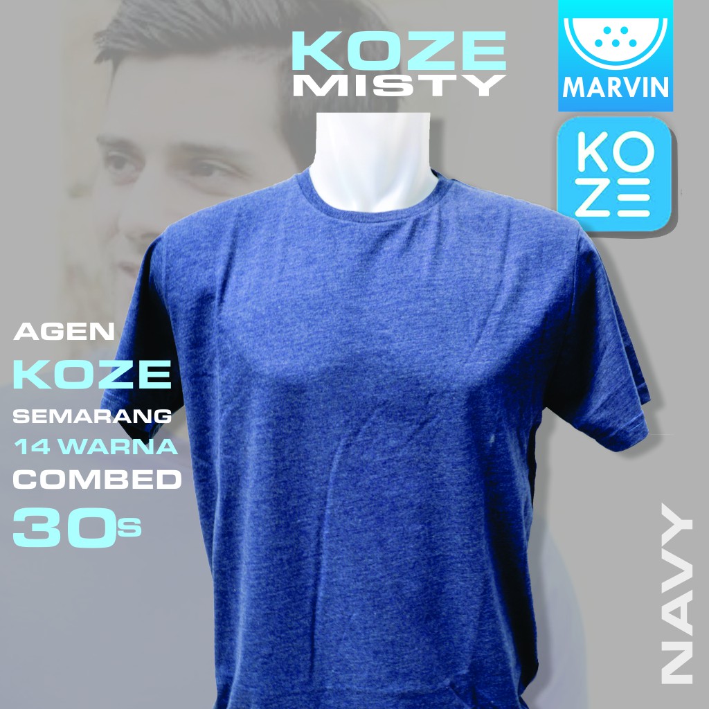 Kaos lengan pendek polos biru dongker koze 30s tshirt misty navy bisa custom sablon satuan keren pod