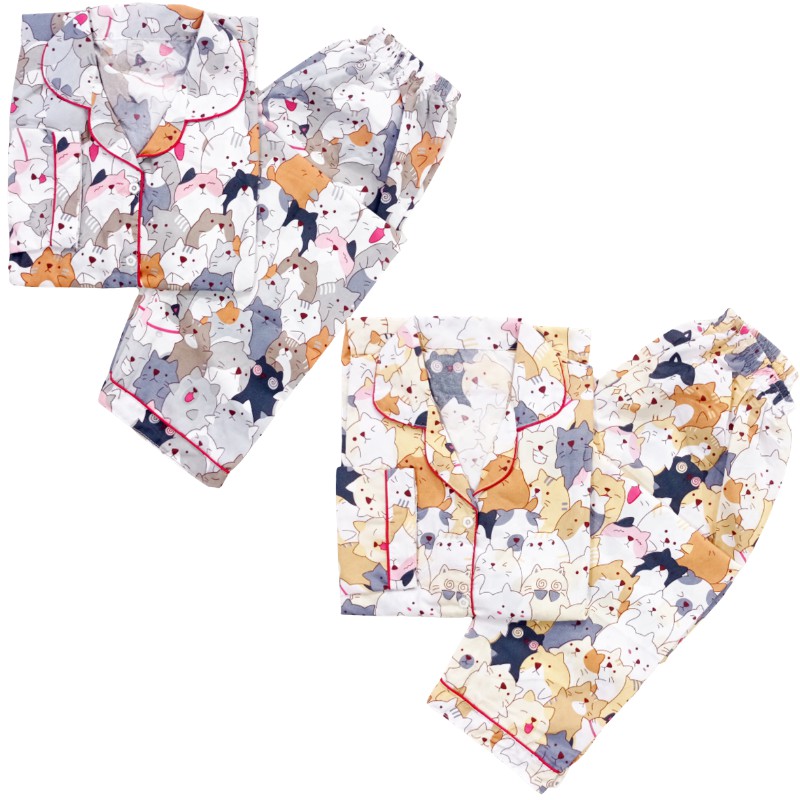 Piyama PP Dewasa Sultan / Janda Bolong / Tie Dye Katun Jepang - Fit XL-Kucing