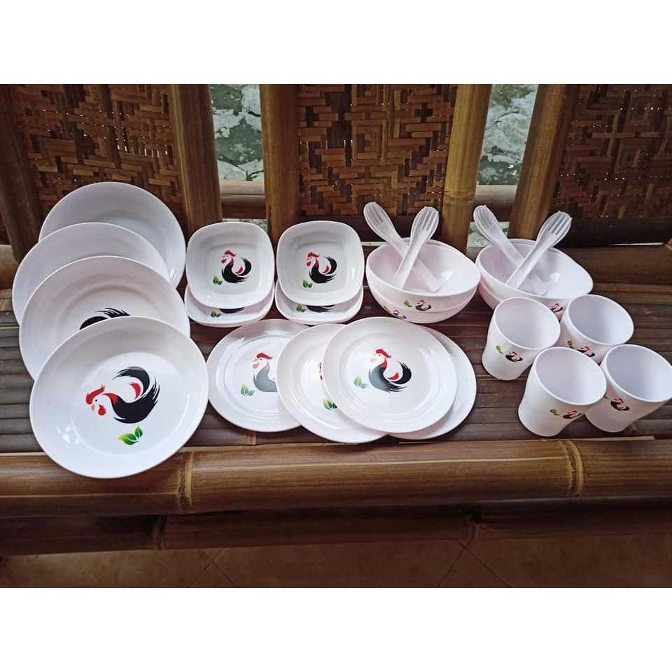 dinner set eko pepetok motif ayam jago isi banyak