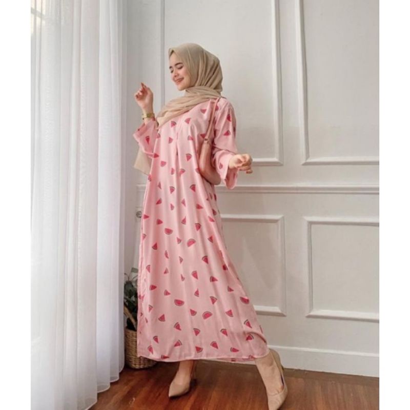 daster long lengan panjang LD 120 PB 130 bawah mata kaki, daster panjang viral kekinian, daster rayon busui terlaris ARBANI COLECTION-ORINA (SEMANGKA )