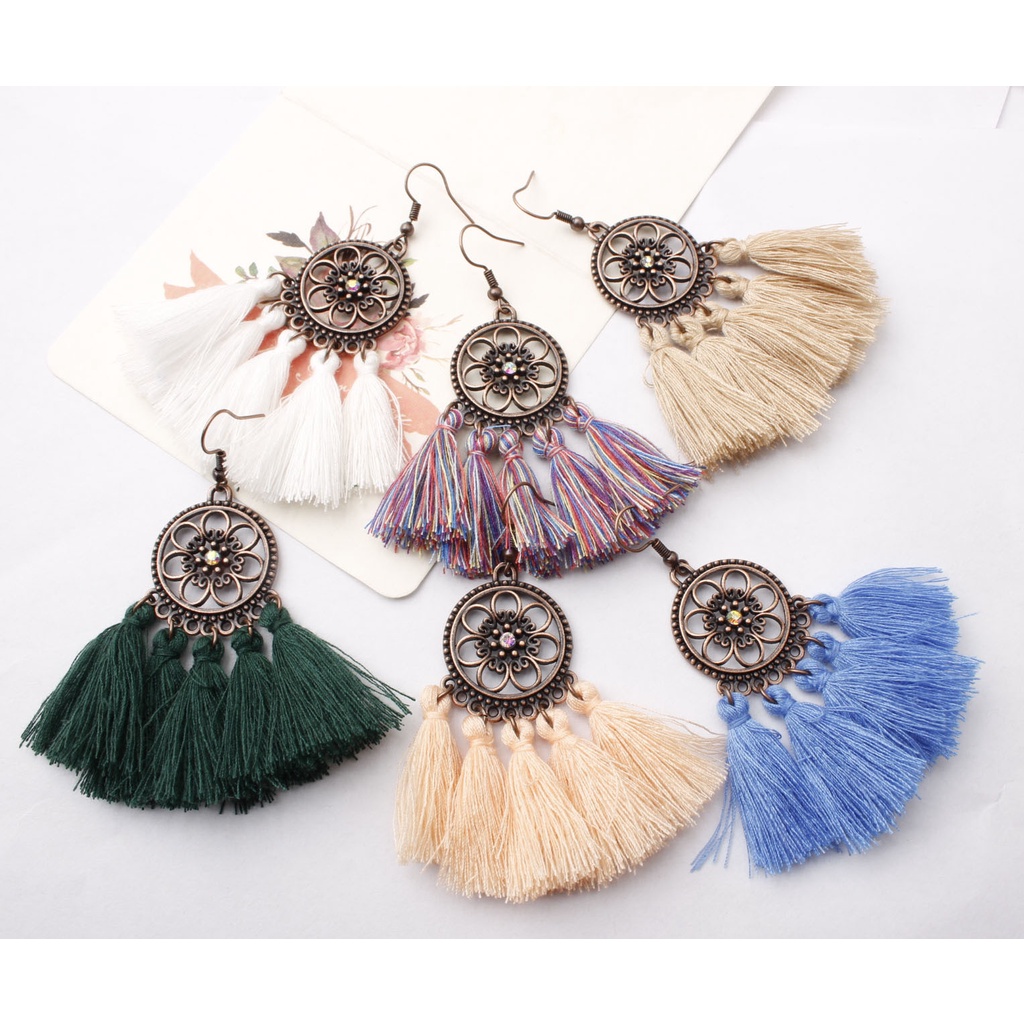 Eropa dan Amerika panjang fringe anting-anting retro lingkaran alloy anting-anting wanita fashion Ba