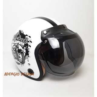  HELM  BOGO Motif  Old School Putih Glossy List Hitam Full 