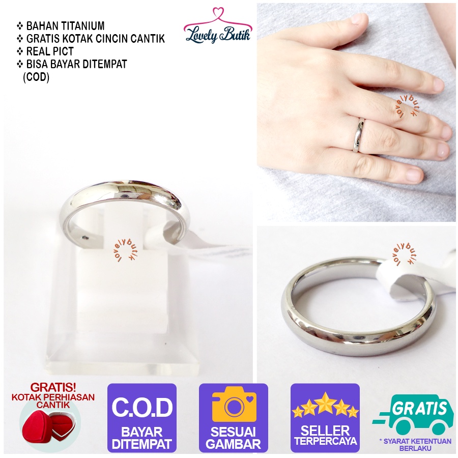 Lovelybutik Cincin Couple Tunangan Titanium Antikarat Anemone Cincin Titanium Wanita Pria Bonus Kotak Perhiasan