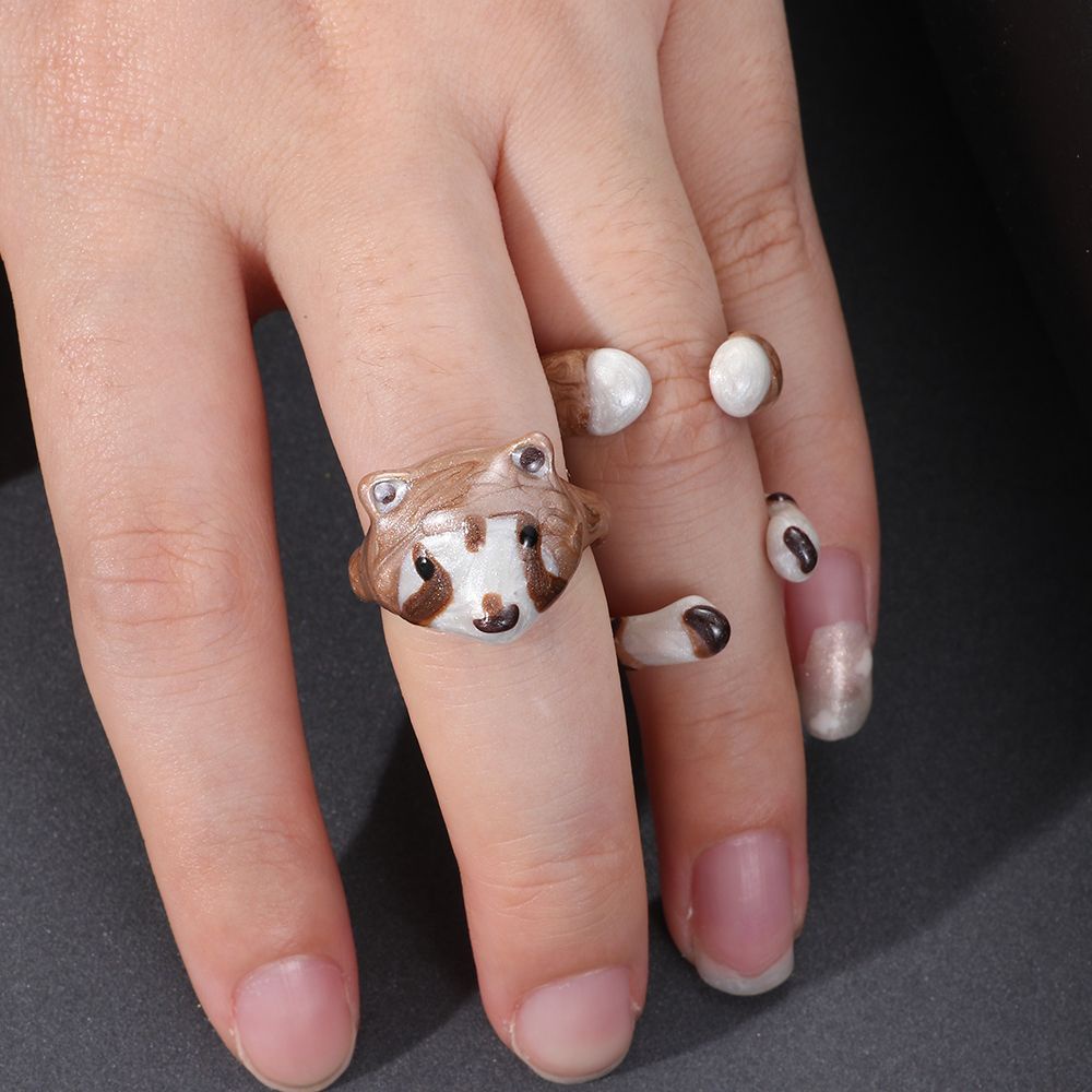 Set Cincin Enamel Desain Hewan Panda Kucing Dengan Ekor Untuk Pria Dan Wanita