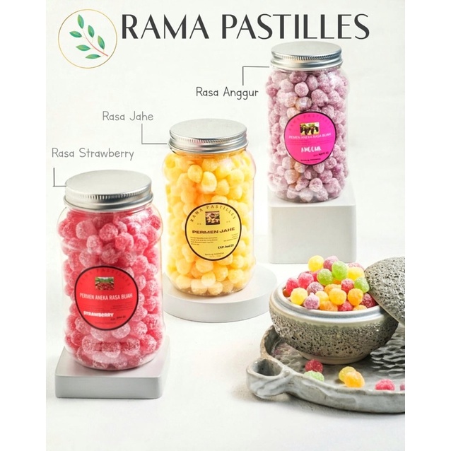 

Permen Aneka Rasa Buah Mint Manis Rasa Jahe Kayu Putih Mint Kemasan Toples 420 gram Rama Pastilles