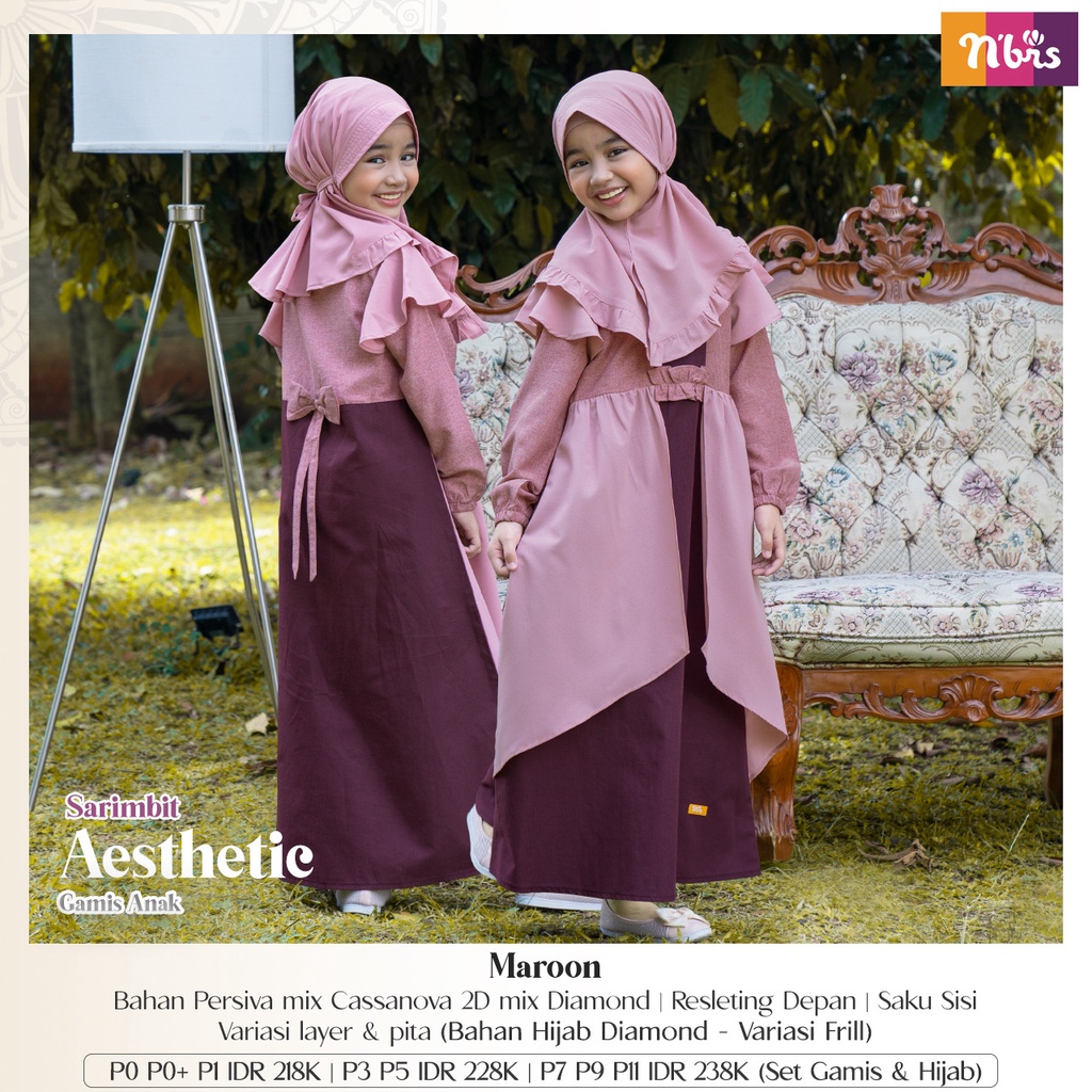 GAMIS ANAK SARIMBIT NIBRAS AESTHETIC MAROON DRESS BAJU BUSANA MUSLIM WANITA SETELAN HIJAB BAHAN INTRA RAMI WARNA MERAH DUSTY SOFT SERAGAM FAMILY SERIES KELUARGA KONDANGAN LEBARAN 2022 TERBARU LIMITED