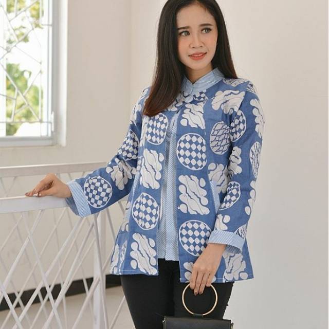 Dera Blouse Blus Layer Pastel Soft Atasan Batik Modern Casual Kerja Seragam Kantor Muslim Cantik