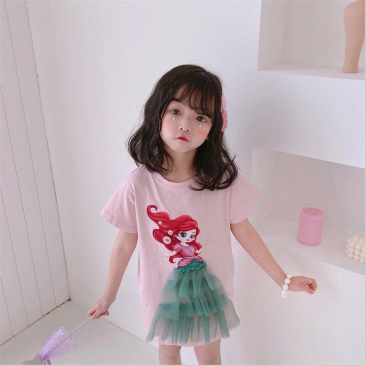 Dress Kasual anak perempuan Elsa Snow White Mermaid Model T-shirt