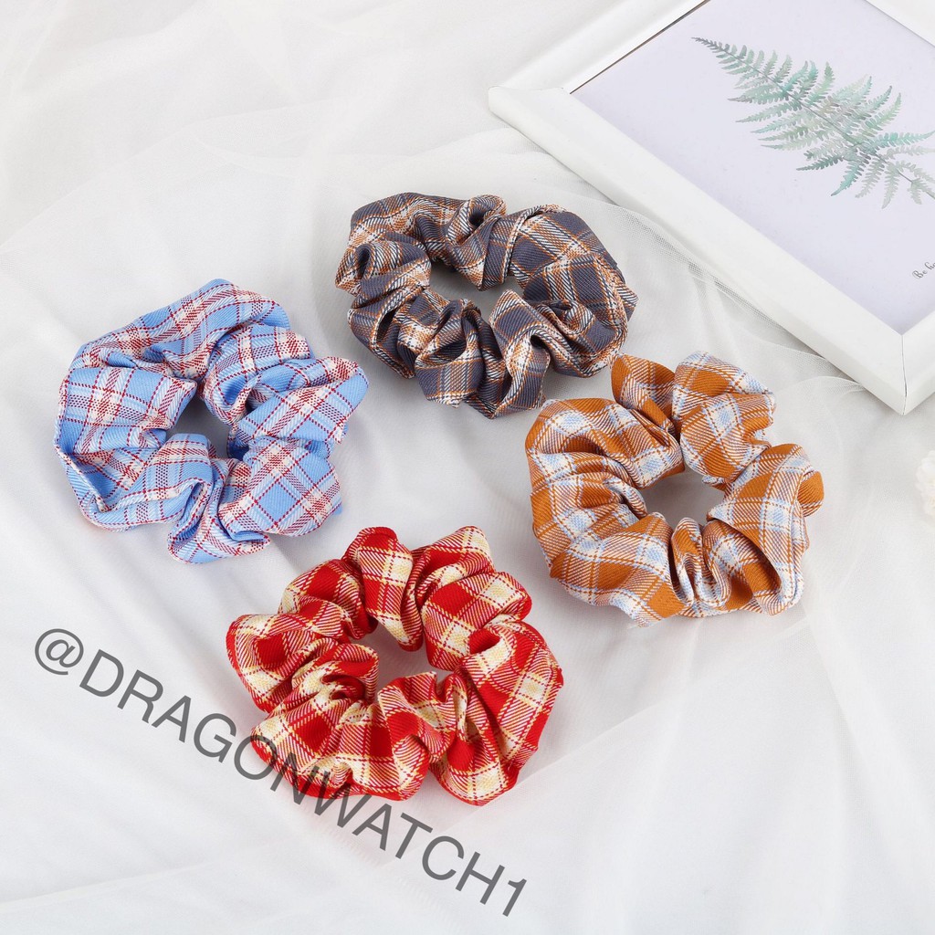 [Fashion Wanita] Ikat rambut Donat grid BM aksesoris rambut kain elastis gaya JK   T004