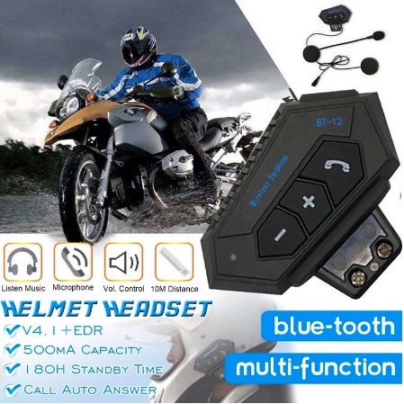 2022 Baru Pro Wireless Helm Headset BT-12 Bluetooth 5.0 Alternative Intercom Motor Earphone Kompatibel Dengan Semua Helm-1