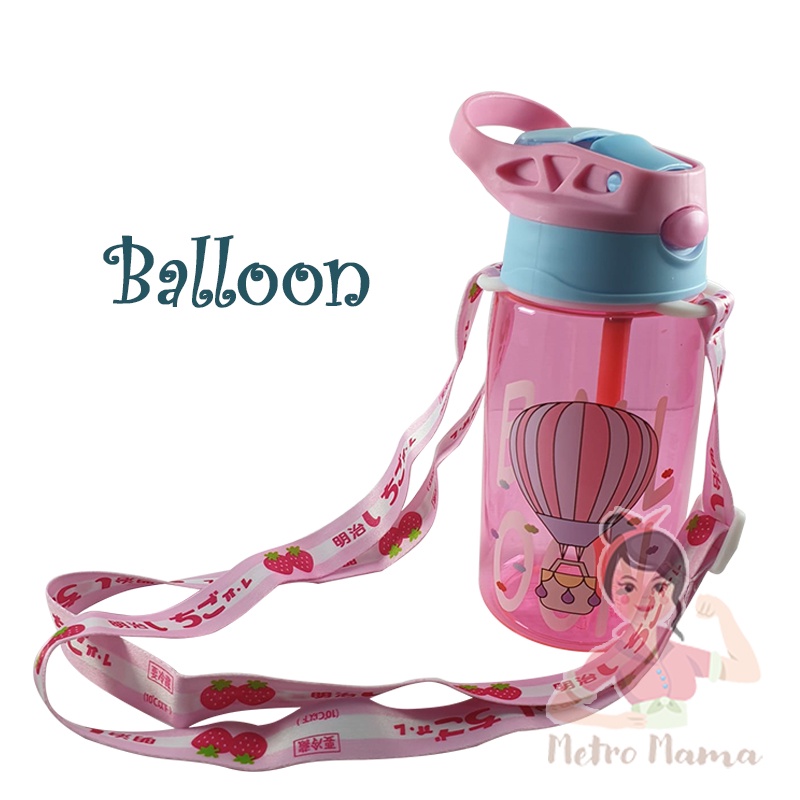 Botol Minum Anak Sedotan Motif Lucu Tali Lanyard BPA Free 480ml