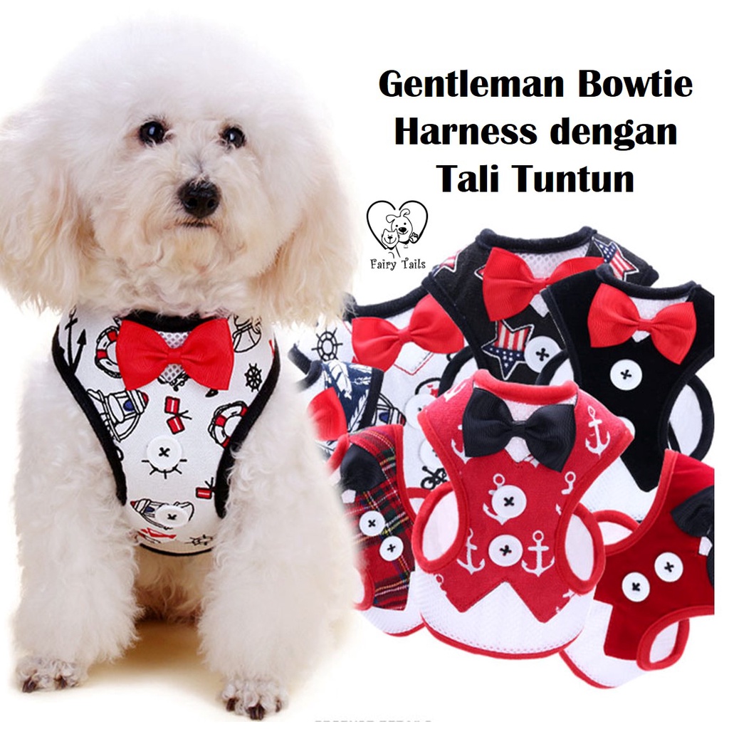 Harness Tali Tuntun Anjing Kucing Model Gentleman Bowtie Rompi Jas Elegan/Pet Harness Elegant Bowtie