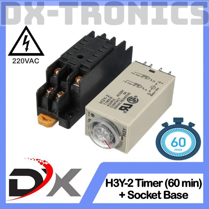 H3Y-2 Delay Timer Relay DPDT + Socket 220VAC 60 minutes H3Y 60 menit