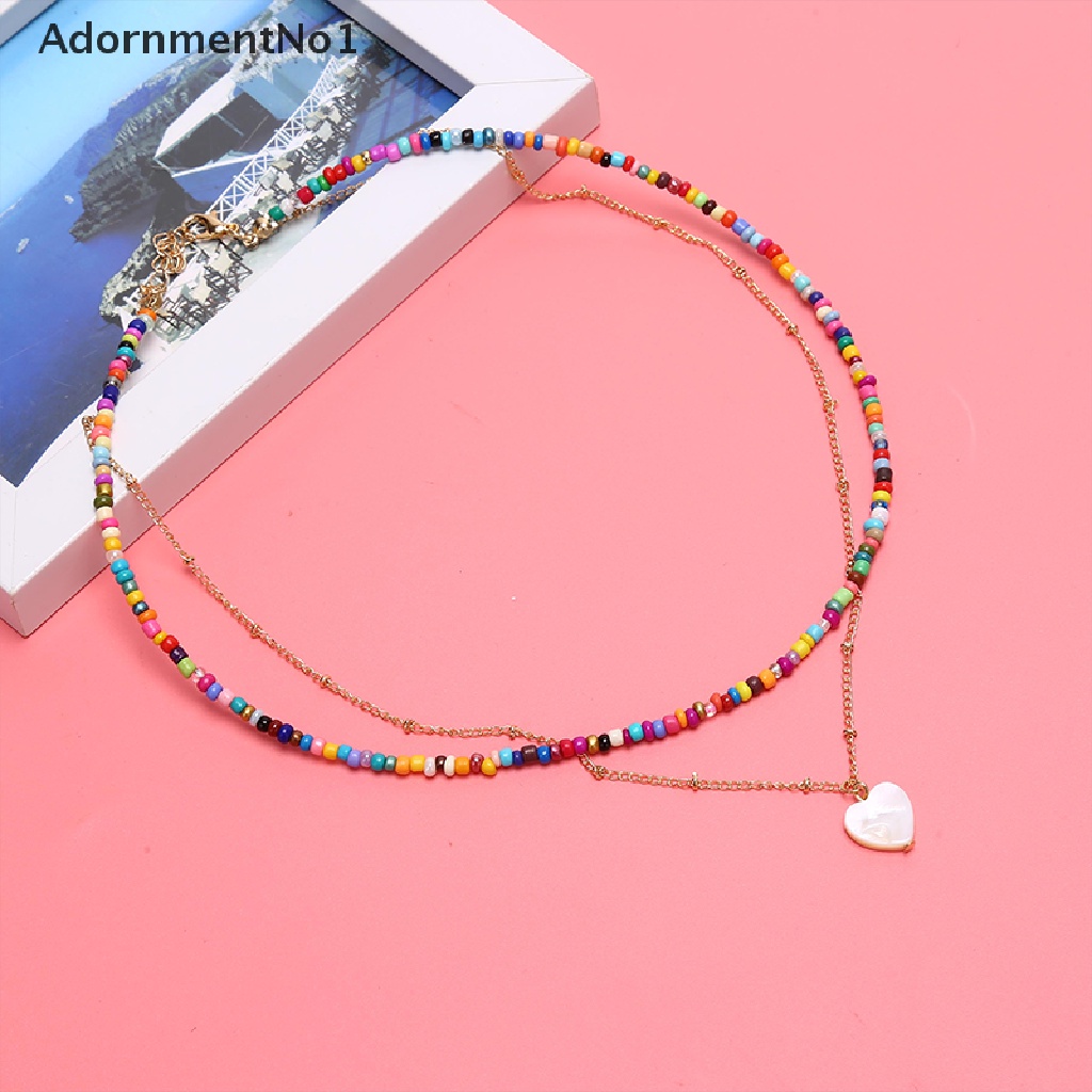 (AdornmentNo1) Kalung Rantai Manik Warna Warni Pendan Hati Handmade Gaya Boho Untuk Wanita