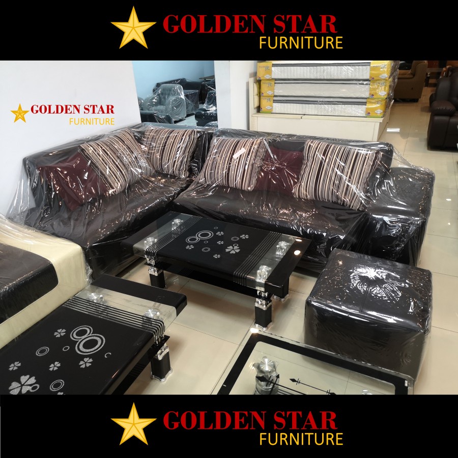 Sofa L sudut / Kursi Tamu Nonton Minimlis + Bantal Kulit oscar