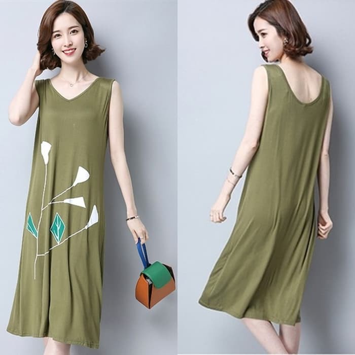 Murah long dress midi santai casual baju wanita korea import tank top hitam