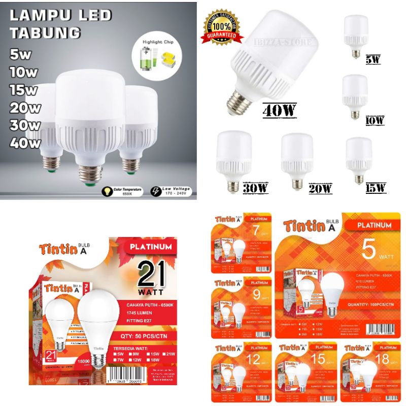 Lampu Bohlam LED Platinum 5w 7w 9w 12w 15w 18w 21w 25w Putih E27 Standar tipe  Bulat/  Kapsul GARANSI TERANG SNI-