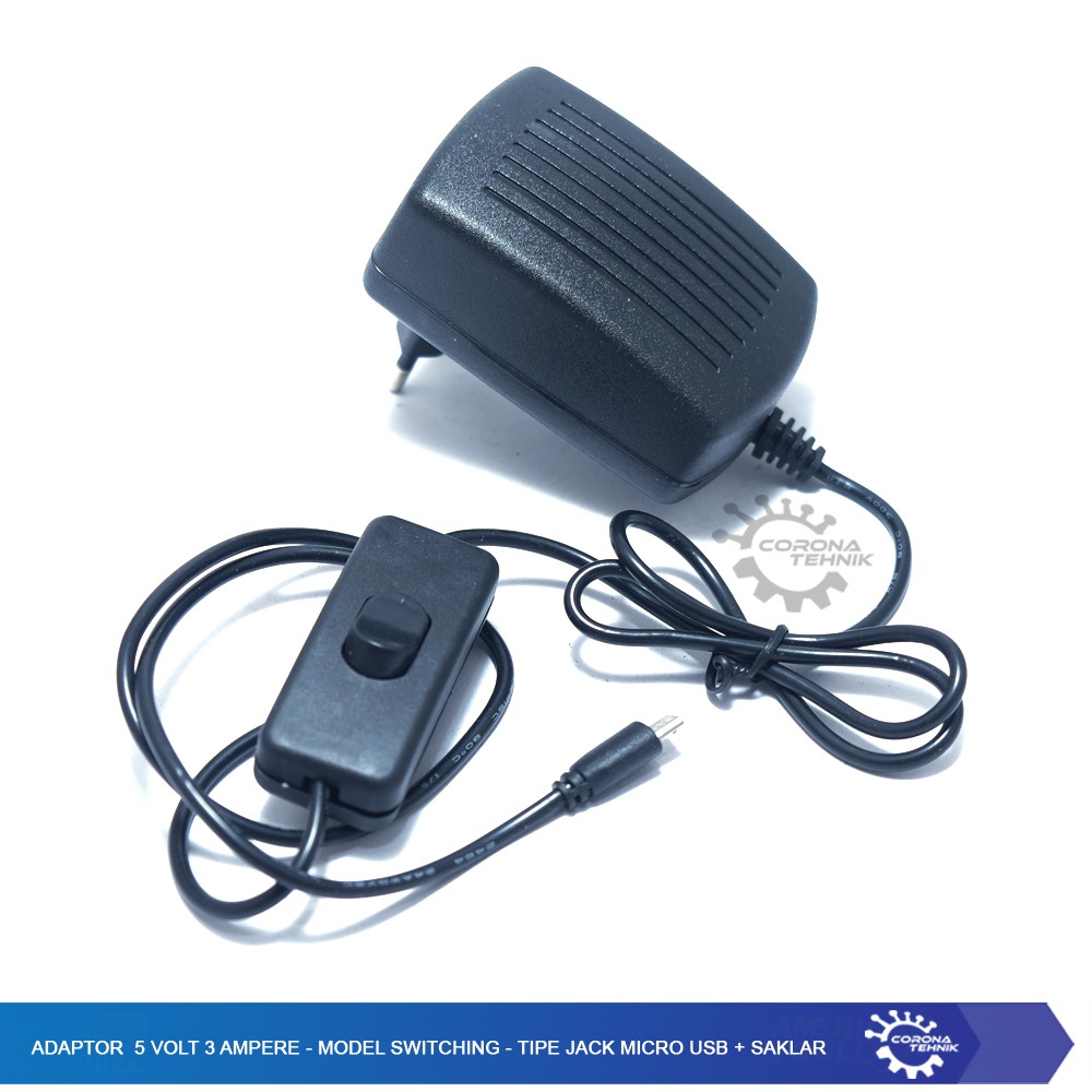 Adaptor 5 Volt 3 Ampere - Model Switching  - Tipe Jack Micro USB + Saklar