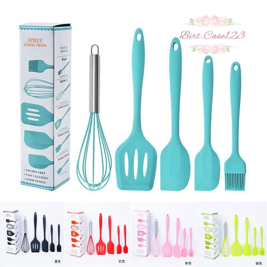 RT81 ALAT MASAK BAHAN SILIKON SILICONE UTENSIL SPATULA COOKING BAKING PROPS SET 5PCS PERALATAN MASAK 5 IN 1 TAHAN PANAS BPA FREE BC6218