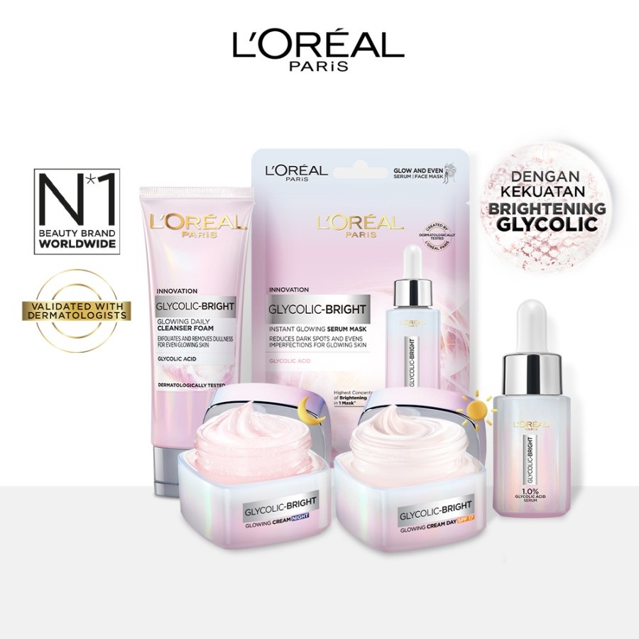 ★ BB ★ L'Oreal Paris Glycolic Bright Glowing SERIES - Day Night Cream - Facial Wash - Serum - Face Mask | Loreal Skincare Glyco