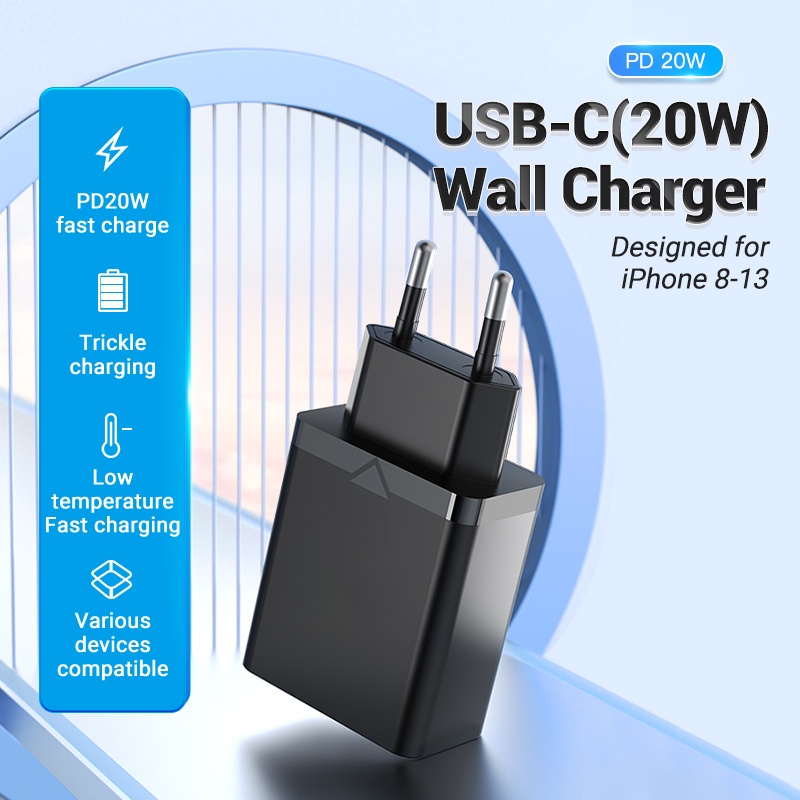 Vention PD Charger 20W USB Tipe C QC3.0 Fast Charging 4.0 3.0 Plug EU Compatible for iPhone 8-13 series