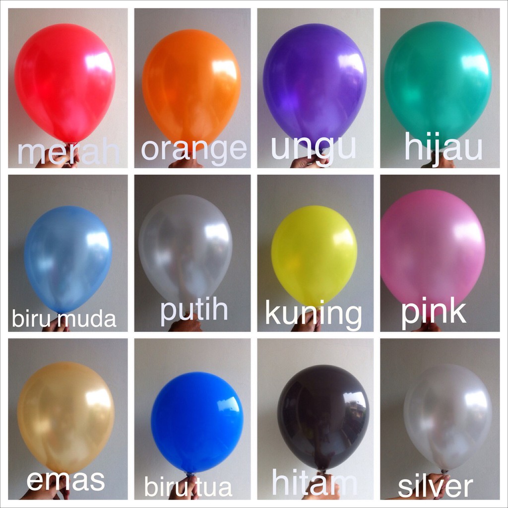 Balon Metalik Warna Merah Hijau Kuning Biru Ungu Gold Silver Hitam Putih Isi 50 Shopee Indonesia