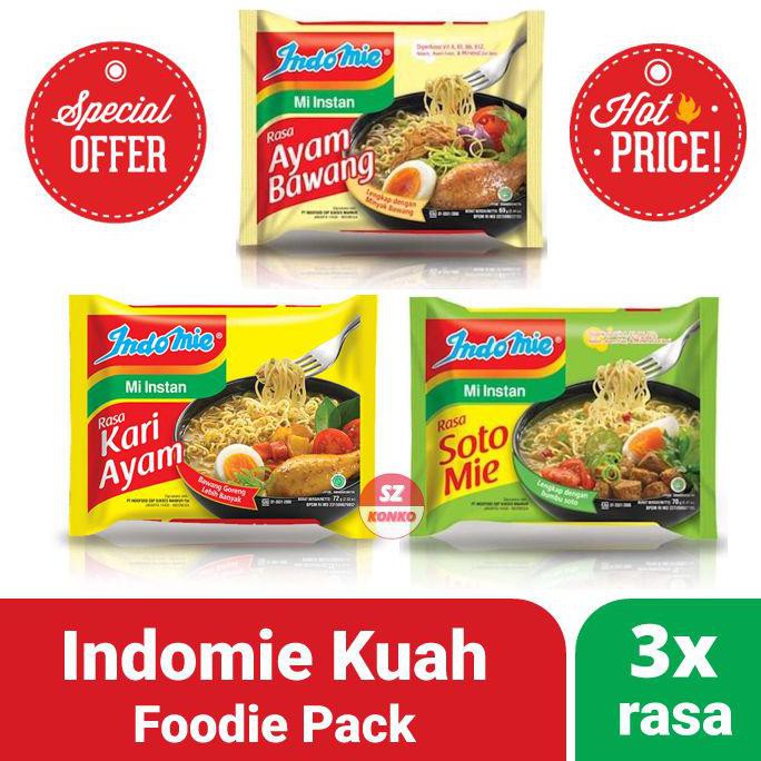 

Terlaris# Foodie Pack Paket Indomie Kuah 3 Rasa - Kari, Ayam Bawang, Soto Mie