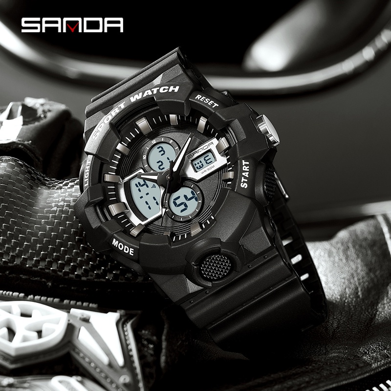 SANDA 3131 Jam Tangan Pria Wanita Digital Analog Tali Rubber Chronograph Anti Air WATCHKITE WKOS