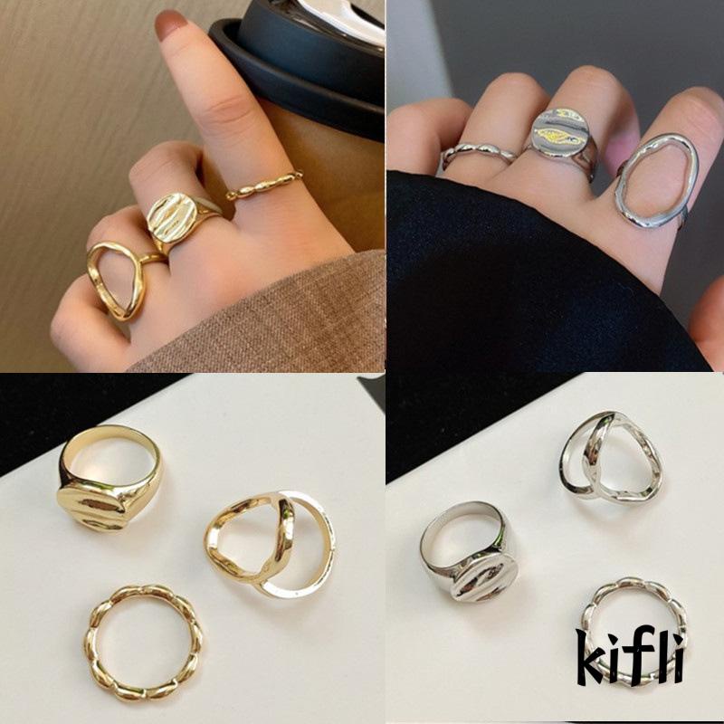 3pcs Cincin Jari,Telunjuk Desain Geometris Rongga,Untuk Wanita