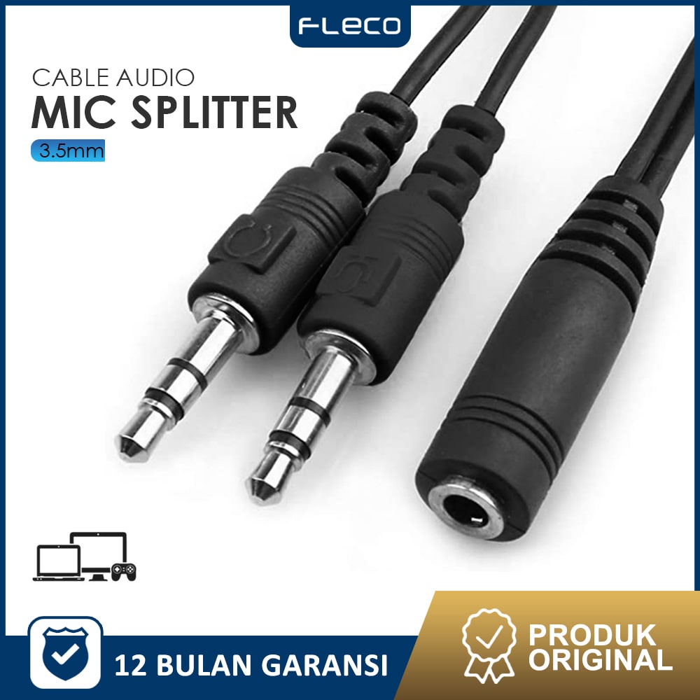 Headset Adapter Kabel Splitter Jack 3.5mm 1 Male to 2 Female Audio Splitter FLECO