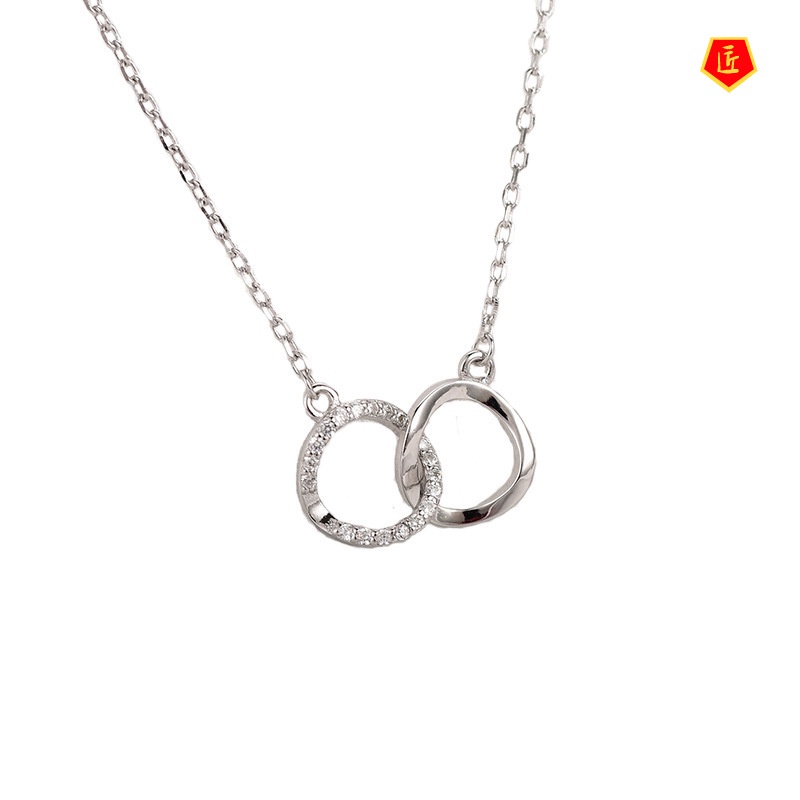 [Ready Stock]S925 Silver Chic Double round Ring Women's Fashion Simple