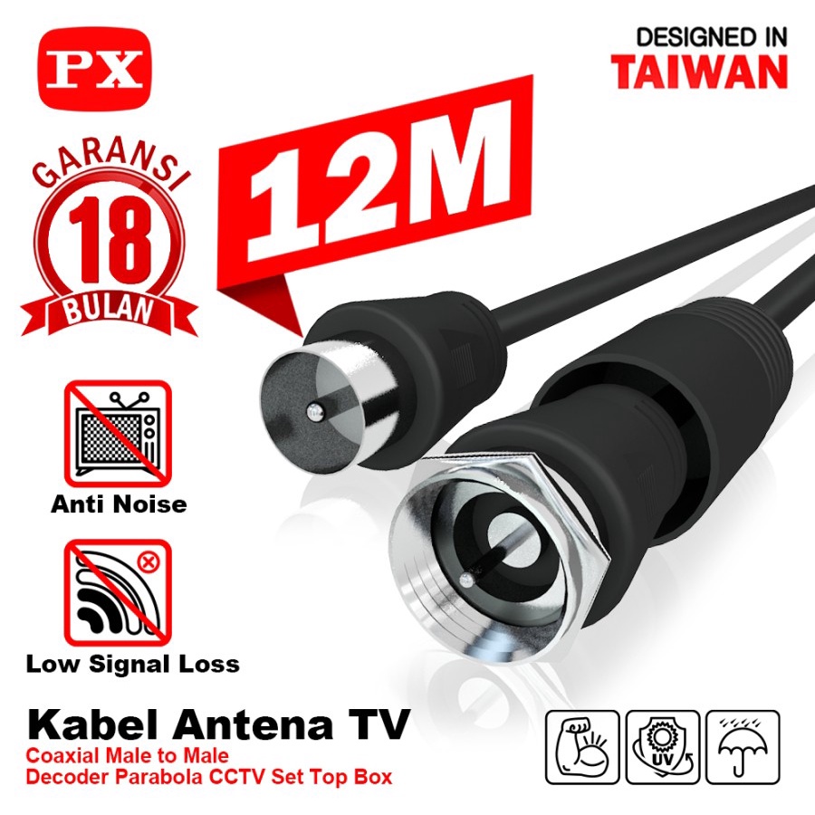 PX Coaxial Kabel Antena TV 12M Parabola Male To Male - Garansi Resmi PX