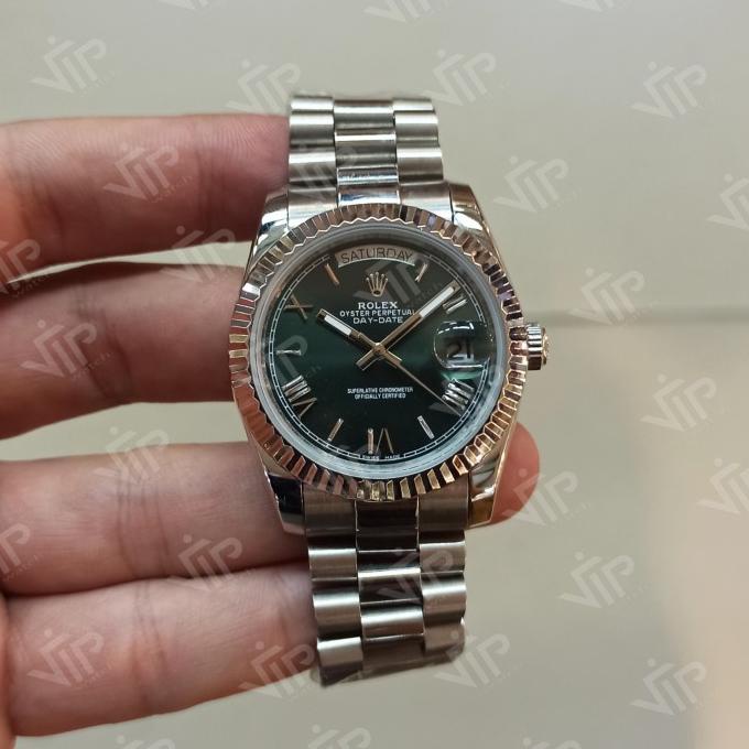 Jam Tangan Rolex Day Date Silver Green President Strap Super Grade Termurah