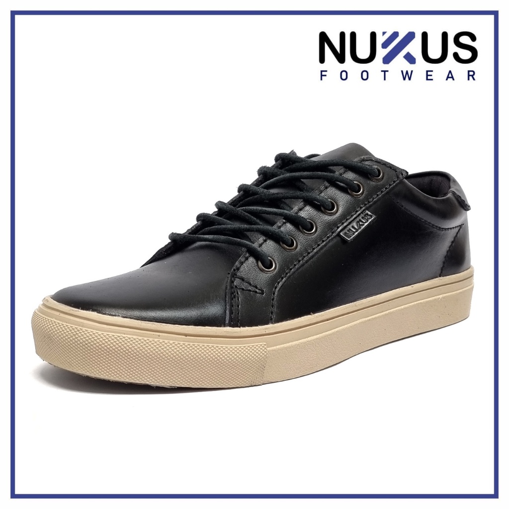 Nukus Sepatu Pria Sneakers Classic Tali Kulit Sapi Asli Hitam - NKT 04