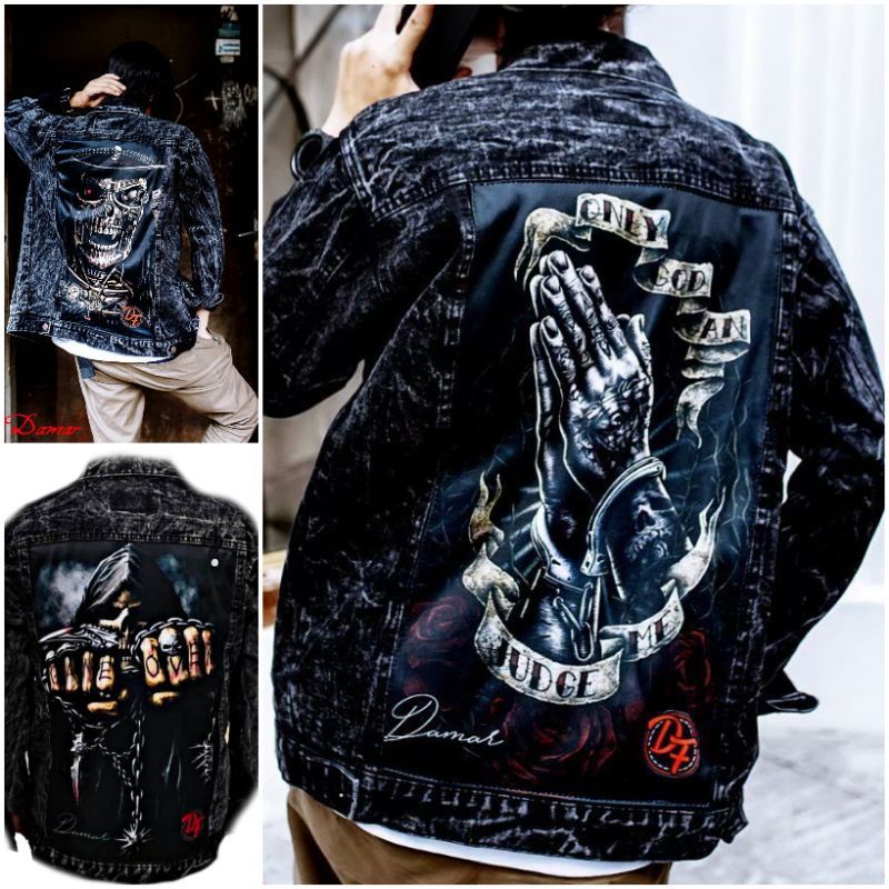 JAKET JEANS DENIM PRINTING PRIA GAMBAR BELAKANG WASHING - Jeket pria washing jins