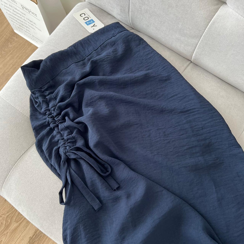 Tamara Skirt - Rok Serut Casual Flowy - Midi Maxi Ruched Skirt - Rok Wanita Korean Look-Navy
