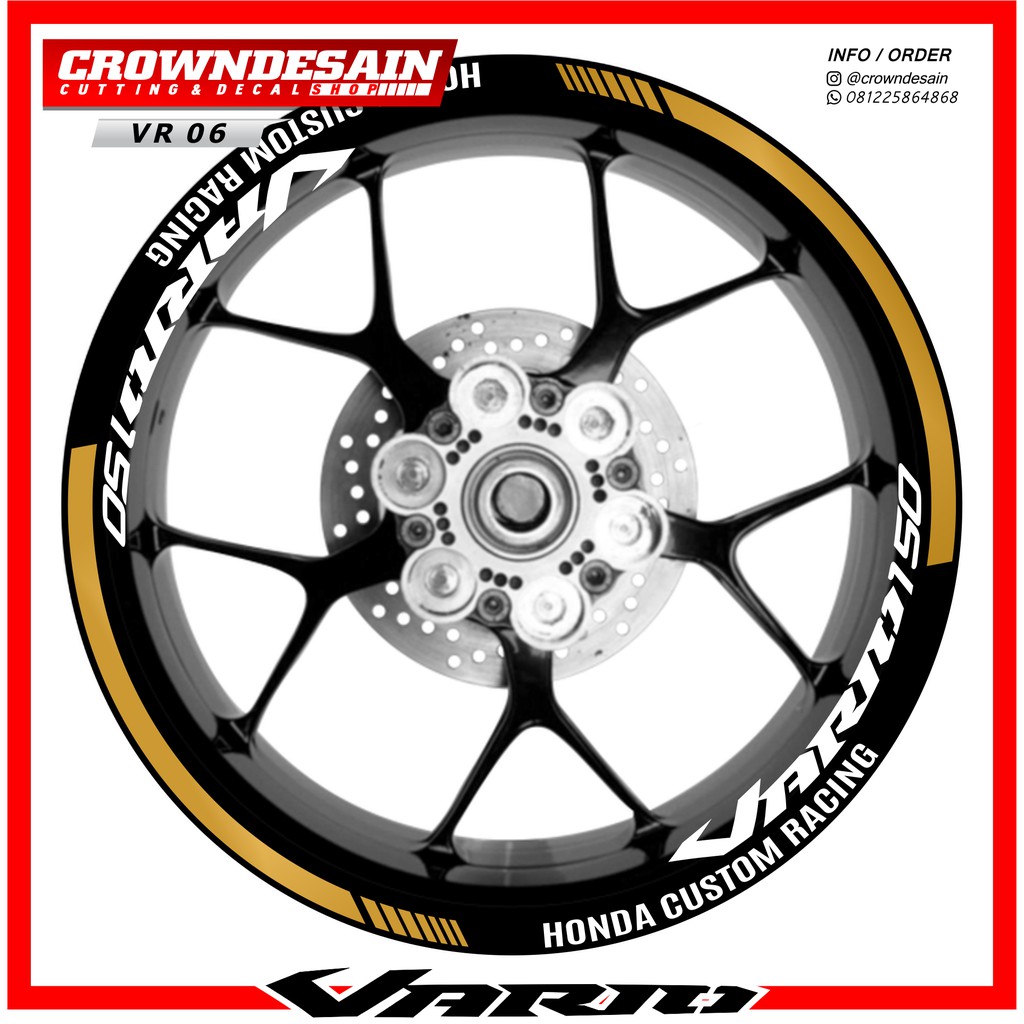 Decalmotor Sticker Cutting Sticker Lis Velg Vario 150 List Velg vario 125 VR06 Gold Putih